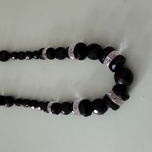 Vintage Art Deco Black and Crystal Necklace